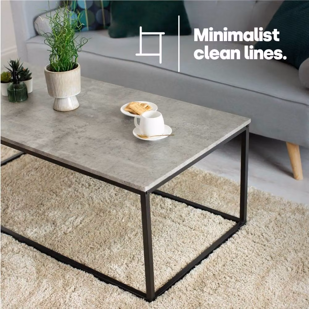 KORVIXA Industrial Concrete Effect Square Coffee Table with Metal Frame, Grey, W: 100 cm x D: 100 cm – 3