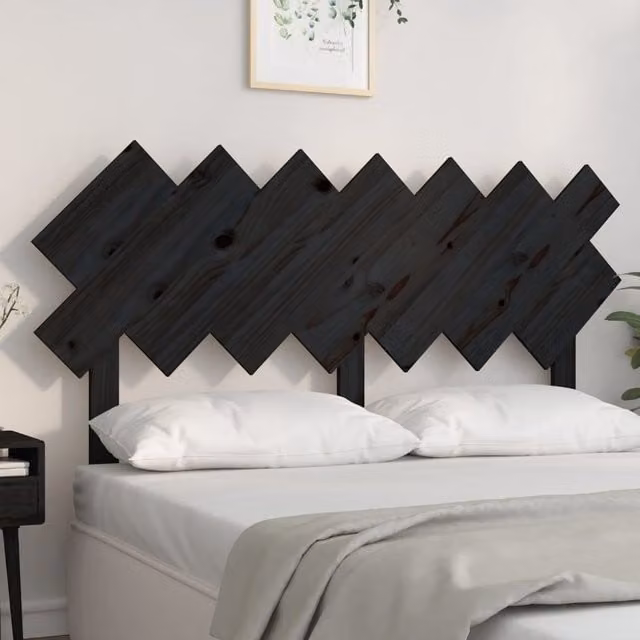 Berkfield Home Rustic Solid Pine Bed Headboard, Black, W: 141 cm, D: 3 cm, H: 80.5 cm