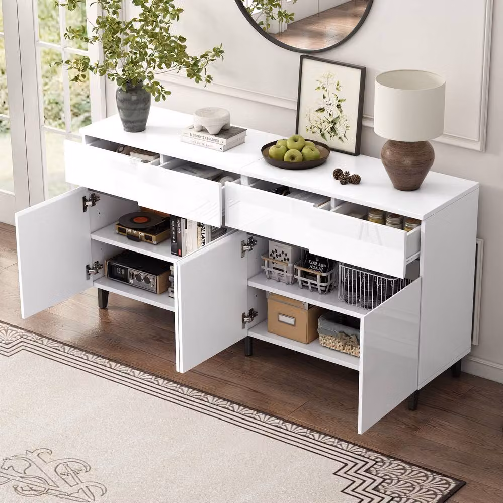 Merax Modern Glossy White Sideboard Buffet Cabinet with 4 Drawers and 4 Doors, W/D/H: 120 x 40 x 68 cm – 3