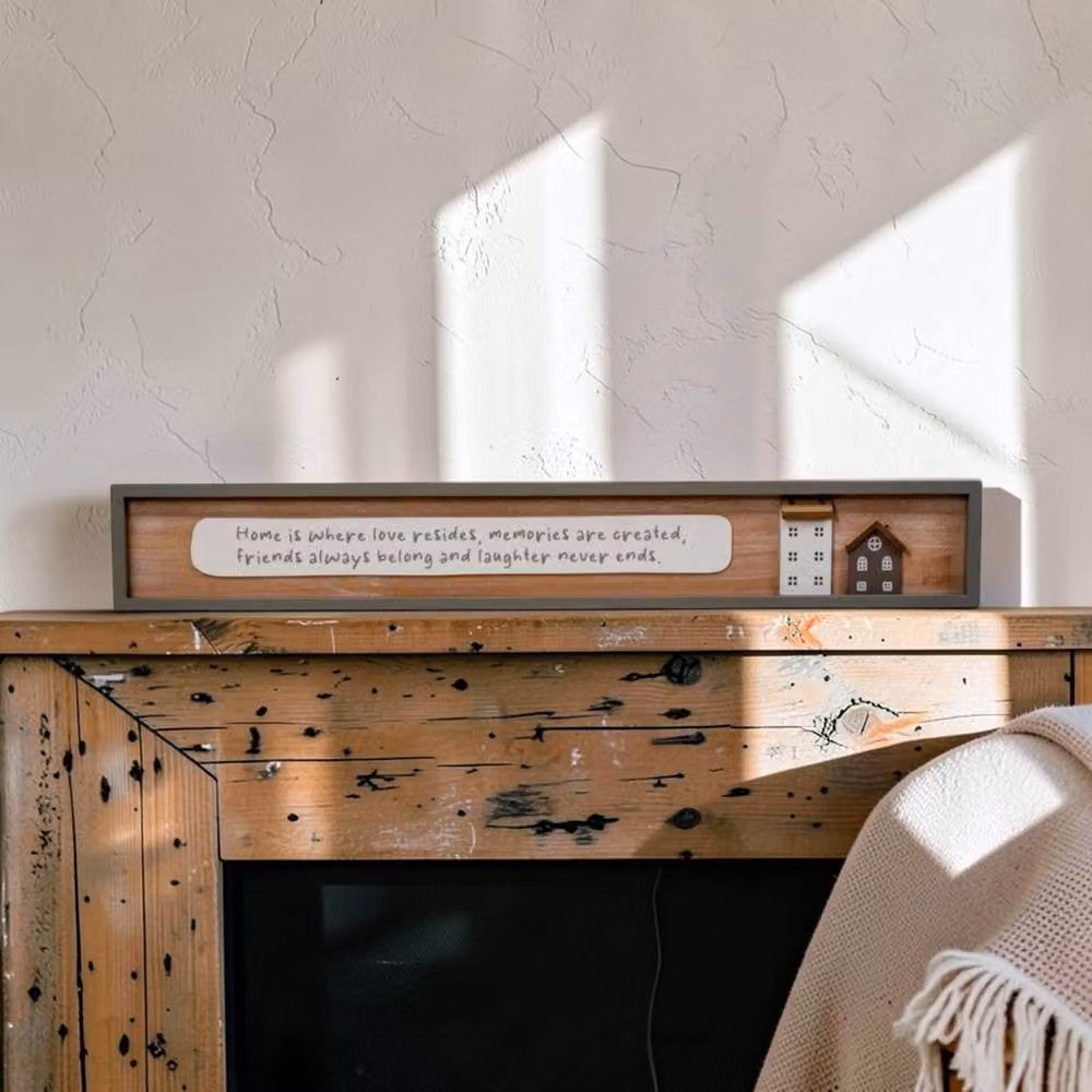 Four Candle Rustic Rectangular Wooden Sign in Brown and Grey, Width: 78 cm – 2