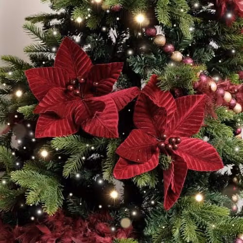 Melody Maison Set of 2 Red Christmas Poinsettia Pick Decorations, Height: 28 cm