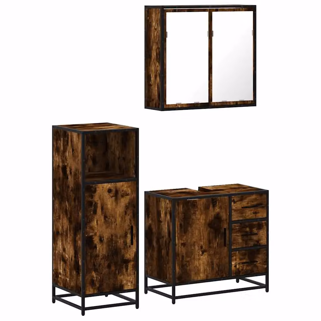 Berkfield Home 3 Piece Industrial Bathroom Furniture Set in Smoked Oak and Brown – 2