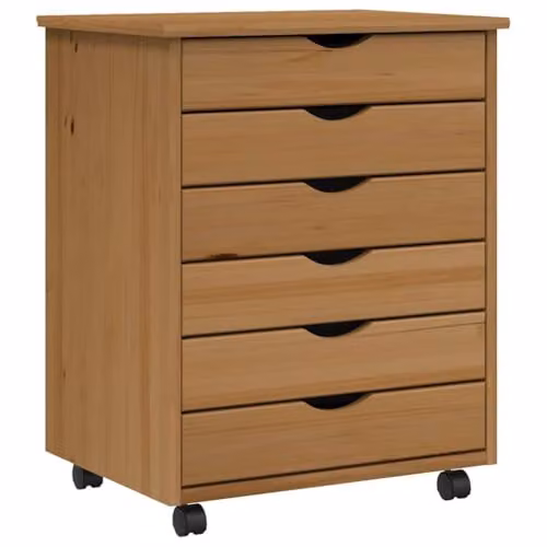 vidaXL MOSS Rolling Cabinet with Drawers in Honey Brown Solid Wood Pine
