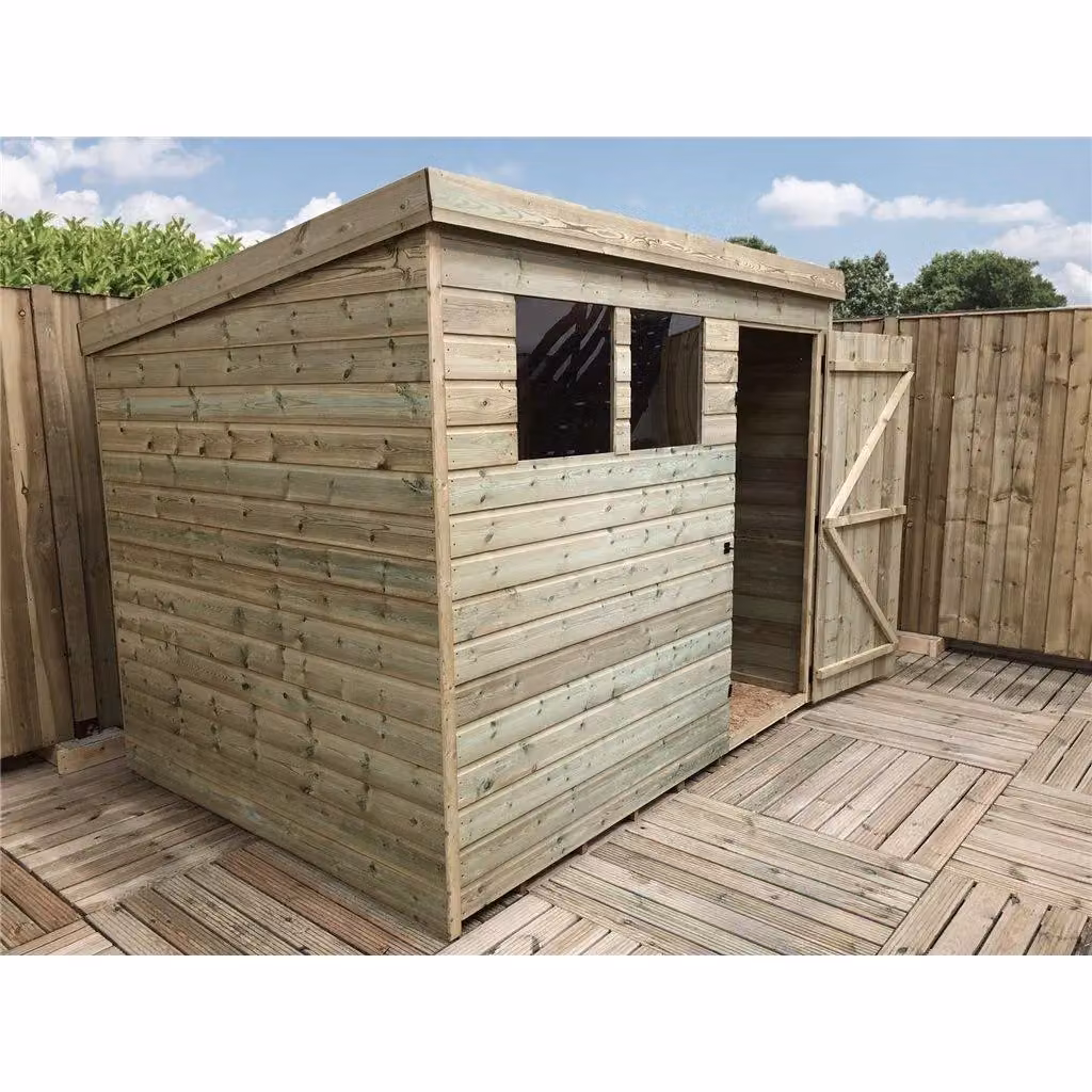 Marlborough Pressure Treated Pent Garden Shed with Single Door in Natural Wood – 3