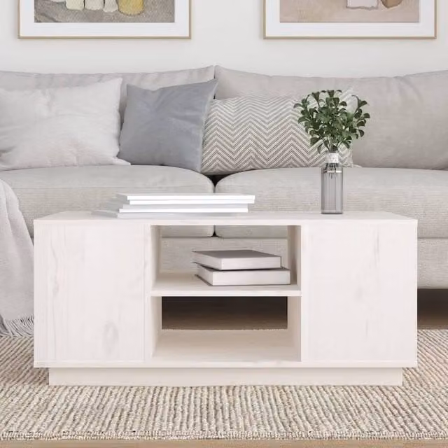 Berkfield Home Beautiful Coffee Table in White Solid Wood Pine, W/D/H: 90 x 49 x 40.5 cm – 1