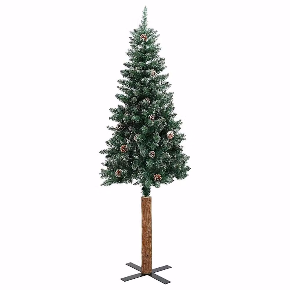 Berkfield Home Slim Christmas Tree with Real Wood and White Snow, Green, Height: 150 cm – 3