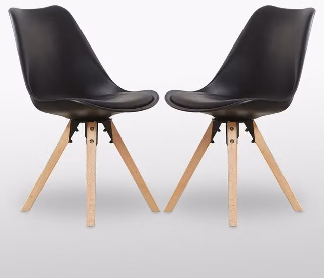 Life Interiors Set of 2 Sophie Black Plastic Dining Chairs with Padded Synthetic Leather Seats