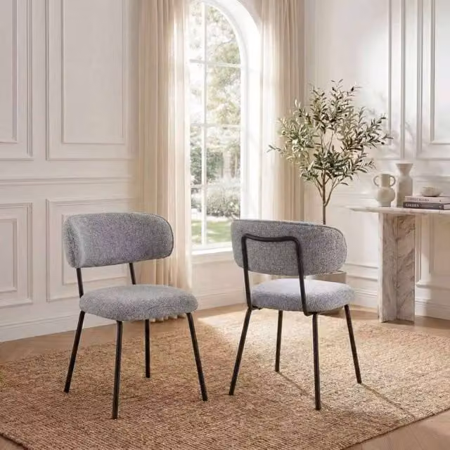 SONARA Set of 2 Mid-Century Dining Chairs with Armrests in Dark Grey Linen Fabric