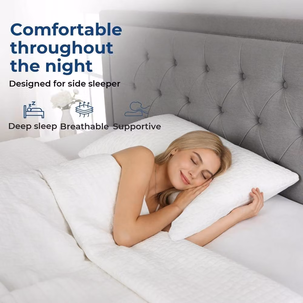 EONLION Single Side Sleeper Pillow with Adjustable Shredded Memory Foam and Removable Cover in White – 2