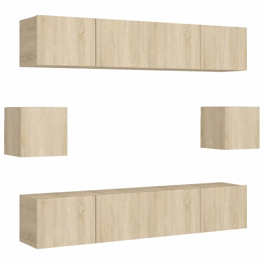 Berkfield Home Practical 6 Piece TV Cabinet Set in Sonoma Oak and Light Tan Engineered Wood