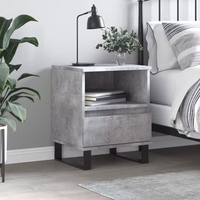 Berkfield Home Bedside Cabinet in Concrete Grey, W: 40 cm, D: 35 cm, H: 50 cm – 1