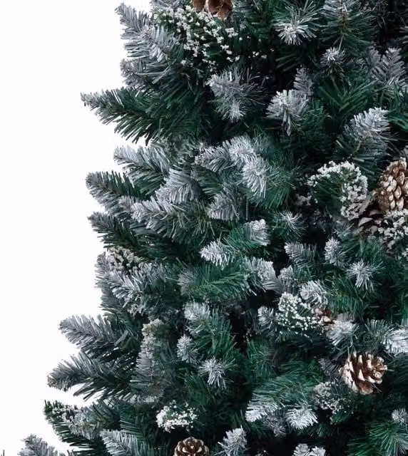 Berkfield Home Beautiful Artificial Christmas Tree with Pine Cones and White Snow in Green, H 240 cm x W 130 cm x D 130 cm