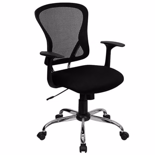 FWStyle Mesh Office Chair in Black, Ergonomic Mid-Back Desk Chair with Lumbar Support, Adjustable Height and Armrests – 1