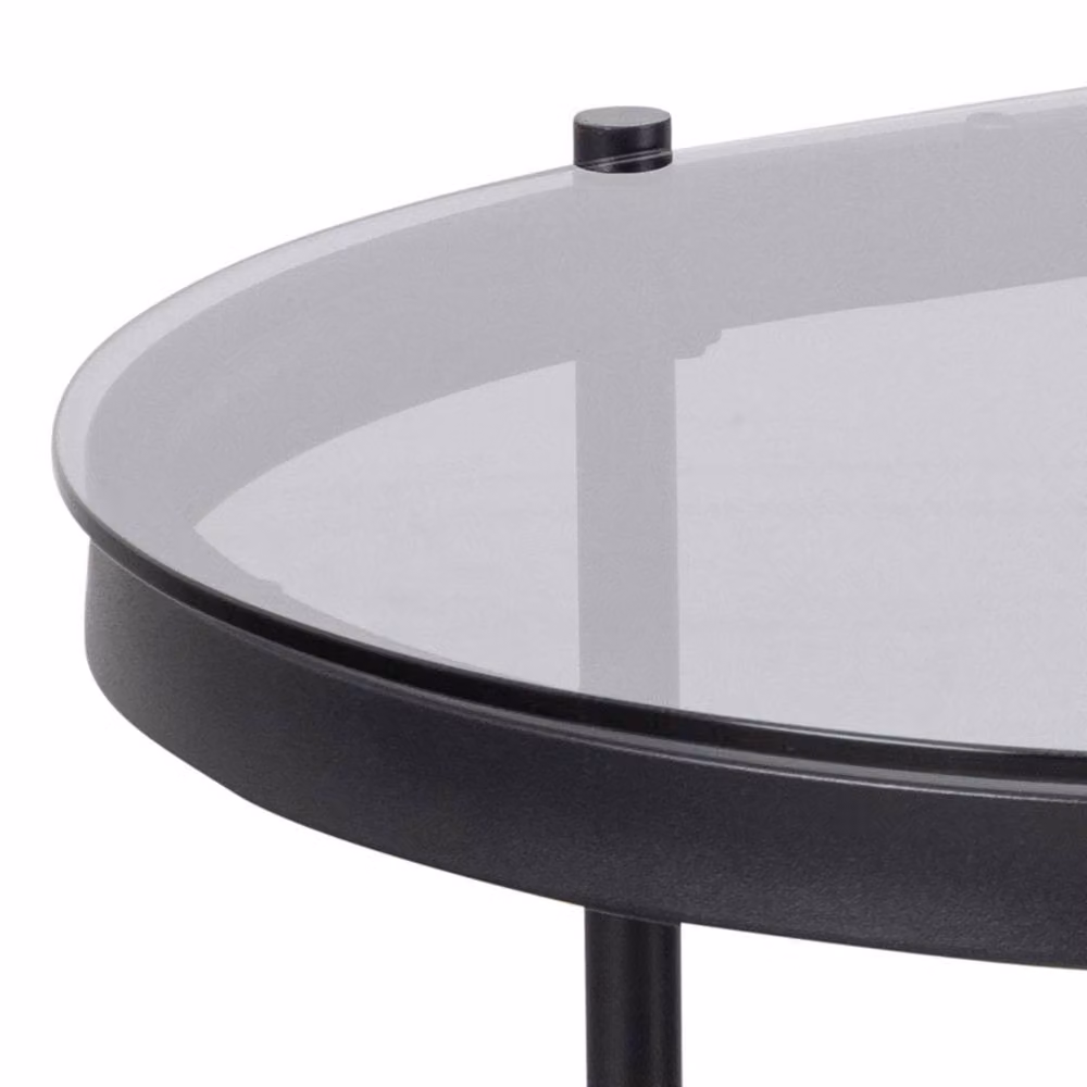 Wyld Haus Featheroak Oval Coffee Table with Grey Smoked Glass and Matt Black Metal Base, W: 126 cm, D: 50 cm, H: 42 cm – 5