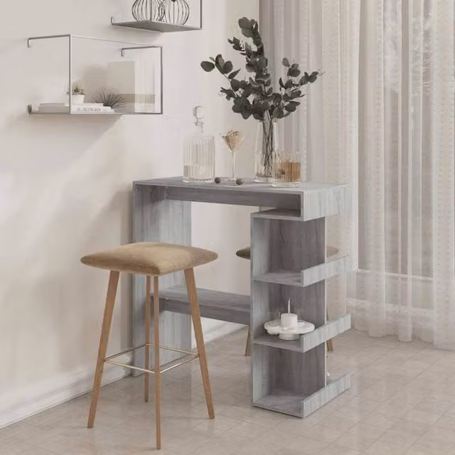 Berkfield Home Modern Bar Table with Storage Rack in Grey Sonoma, W: 100 cm, D: 50 cm, H: 101.5 cm – 1