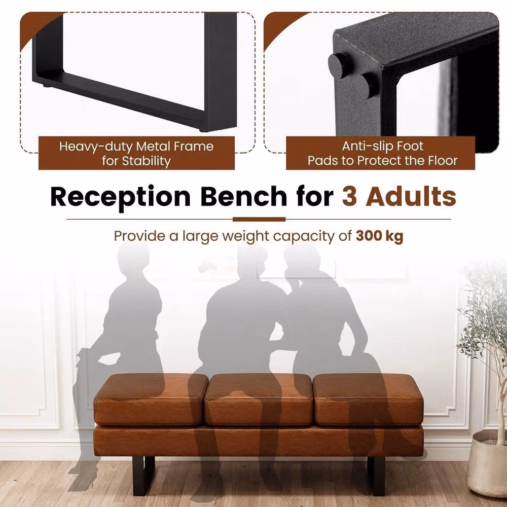 VOGREX Brown Modern Salon Reception Bench with Synthetic Leather and Fabric Upholstery – 3