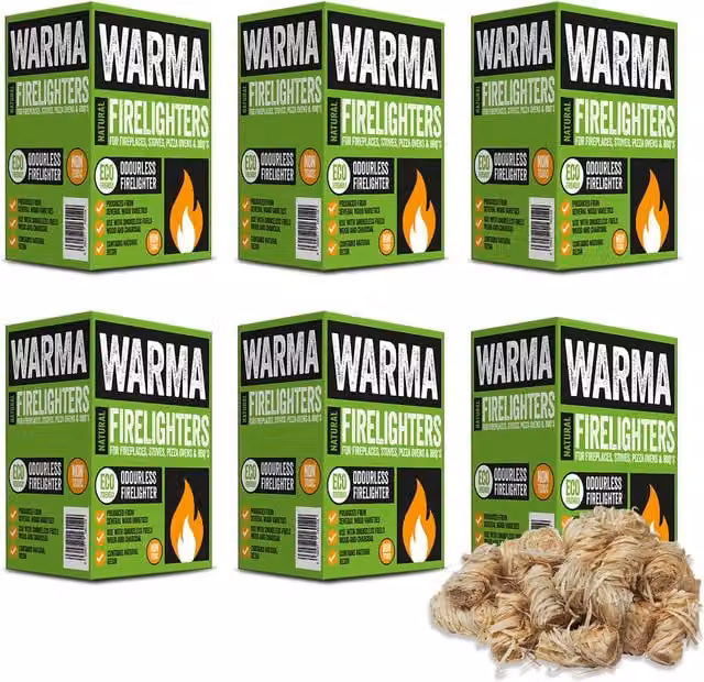 Warma Eco Wood Firelighters, Beige, 6 Packs of 30