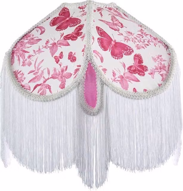 Happy Homewares Pink and White Butterfly Victorian Vintage Oval Fabric Lamp Shade – 1