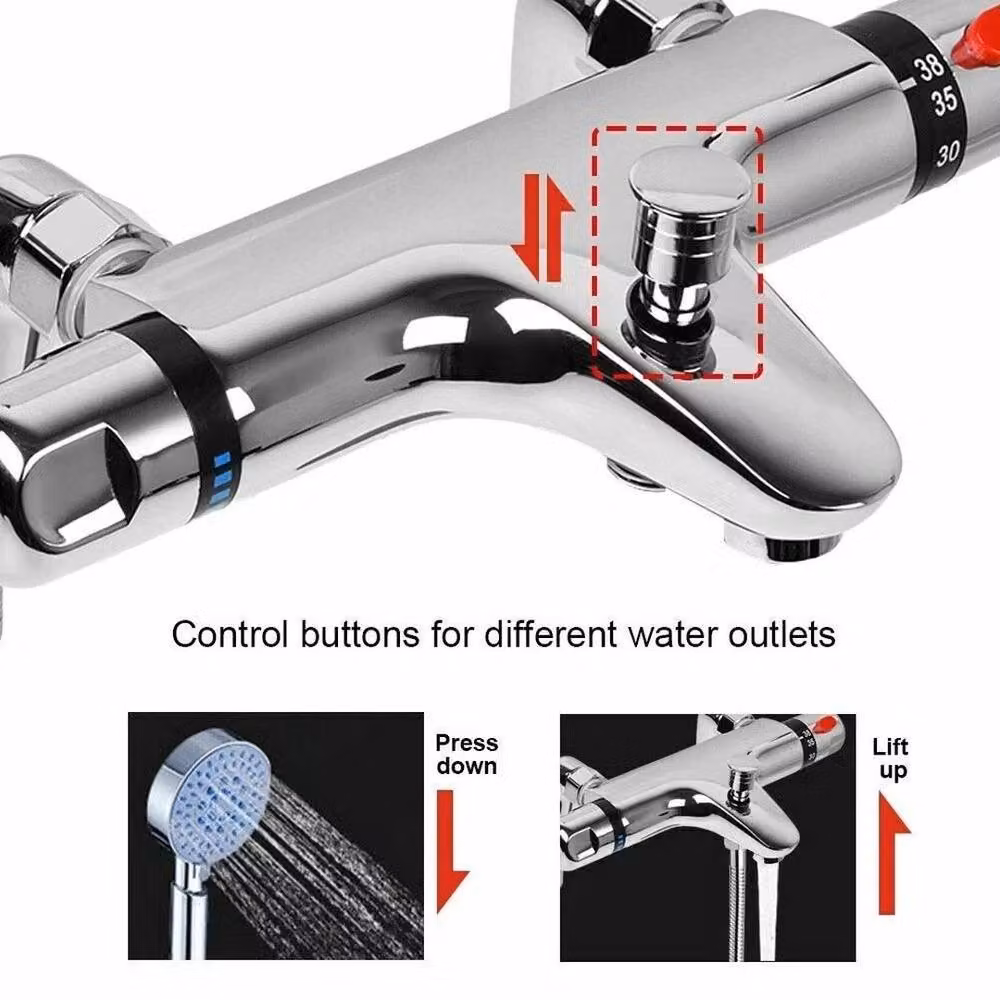 FLAVORA Chrome Thermostatic Bath Shower Mixer Tap in Silver – 3