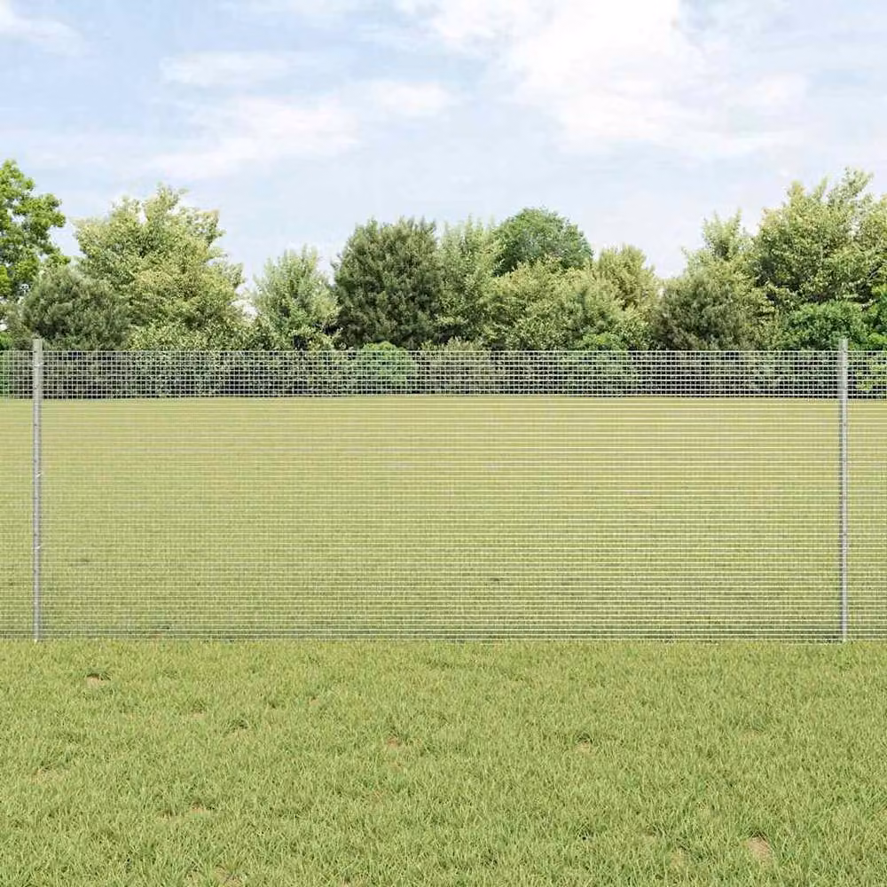 Berkfield Home Galvanised Steel Welded Wire Fence with 5 U-Profile Posts, Silver, W: 10 m, H: 0.8 m – 2