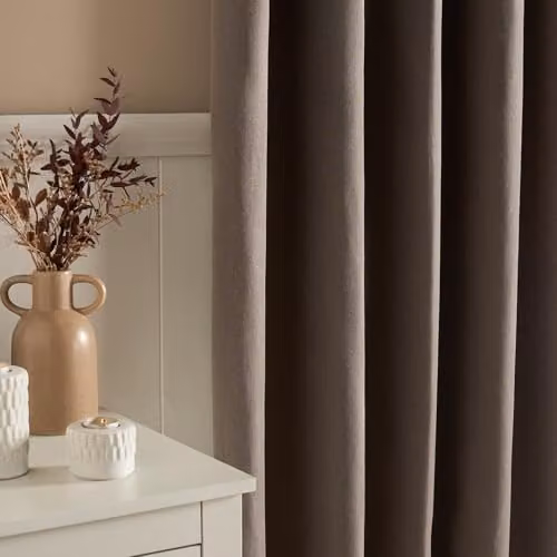 OHS Taupe Blackout Eyelet Curtains, Thermal Insulated Woven Texture Fabric, 2 Panels, W: 167 cm, H: 182 cm – 2