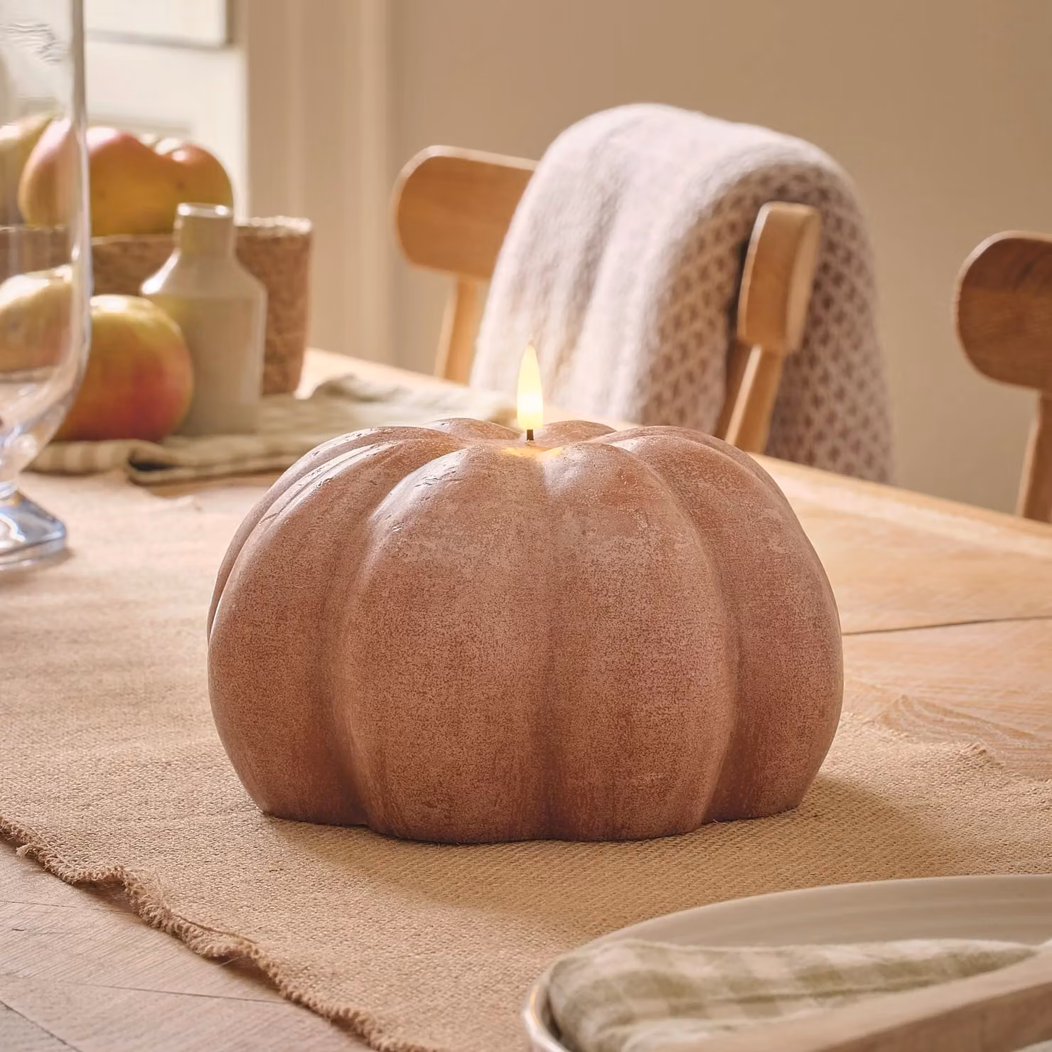TruGlow® Large Orange Distressed Pumpkin LED Wax Candle with Remote Control and Timer