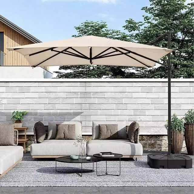 Breeins Cantilever Parasol with Adjustable Polyester Canopy and 4-Piece Base in Beige