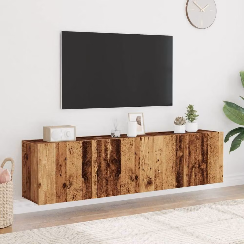 Berkfield Home Set of 2 Wall-mounted TV Cabinets in Brown Old Wood, W/D/H: 80 x 30 x 41 cm – 2