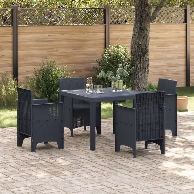 Berkfield Home Modern Anthracite Poly Rattan Garden Table W/D/H: 100 x 100 x 73 cm