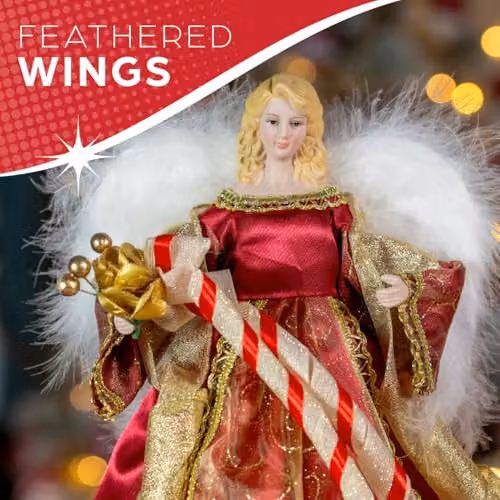 The Christmas Workshop Angel Christmas Tree Topper in Red and Gold – 6