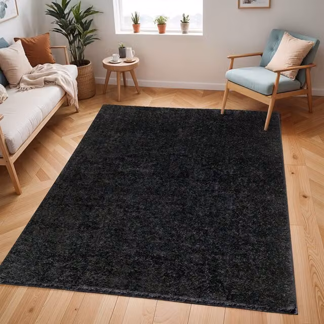 Livabliss Cloudy Shag Soft Plush Pile Round Living Room Rug in Black, Diameter: 120 cm