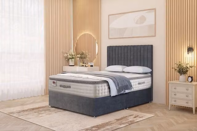 Somnior Eleanor Plush Divan Bed Set with Pillowtop Hybrid Mattress and 54 inch Headboard, Grey, W/D/H: 180 x 200 cm