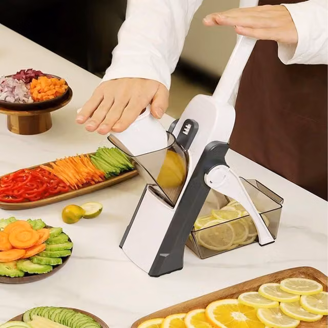 Alivio Vegetable Spring Slicer with Multiple Blades in Grey and White
