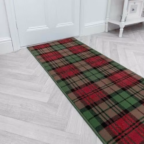 runrug Tartan Hallway Runner Rug in Red and Green, W/D/H: 80 x 270 x 0.9 cm – 1
