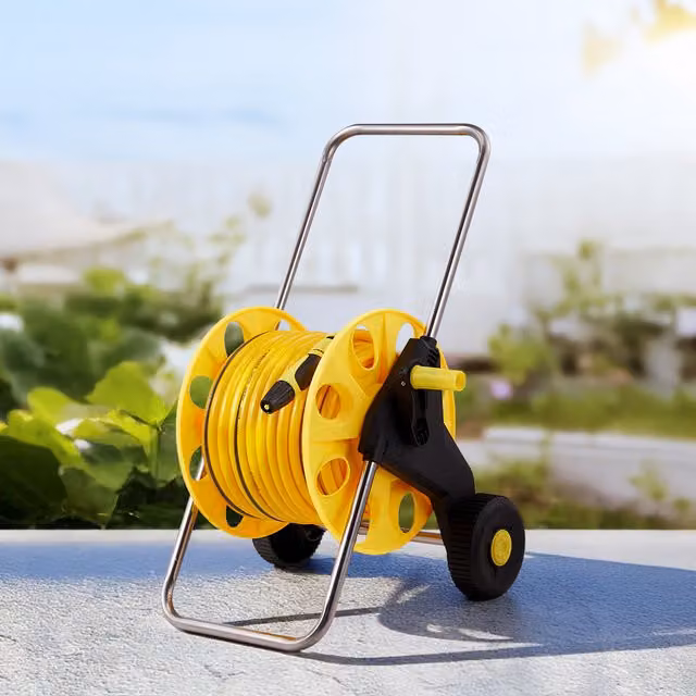 Livingandhome Portable Garden Hose Reel Cart, 40m, Yellow