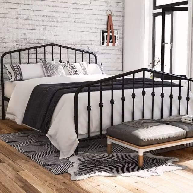 Novogratz Bushwick Industrial Metal Bed in Black, Double (140 x 200 cm)