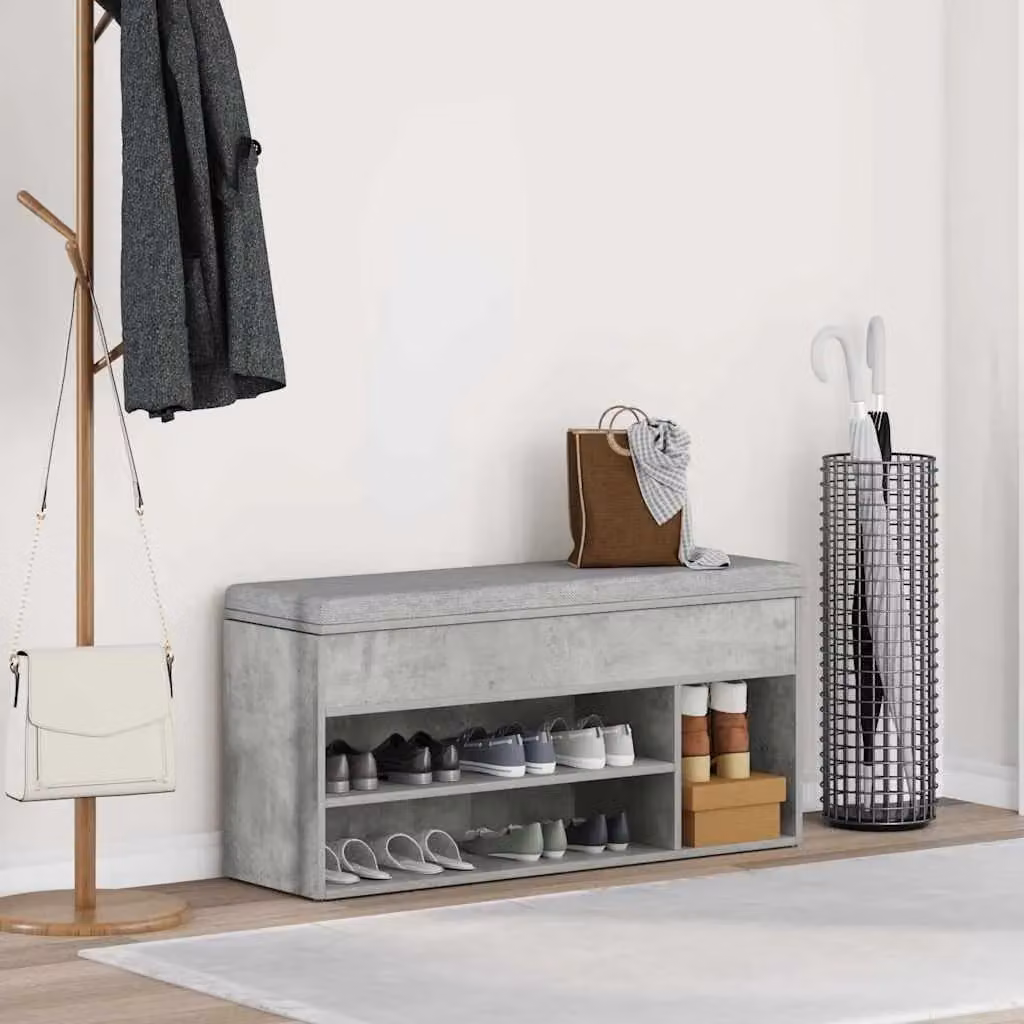 Berkfield Home Shoe Bench in Concrete Grey, W/D/H: 102 x 30.5 x 45 cm – 2