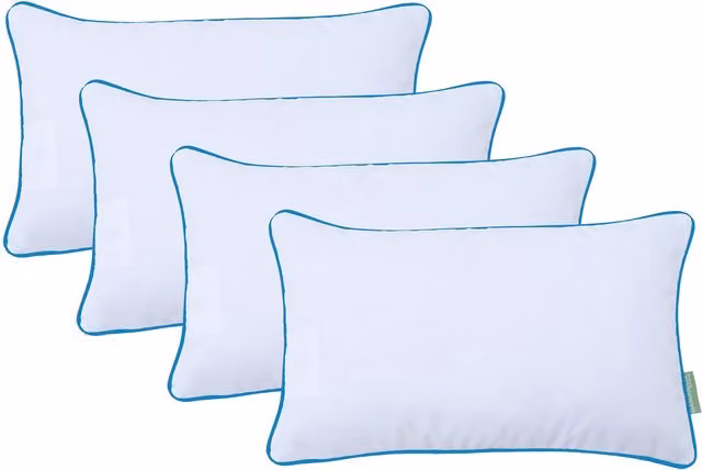 Gardenista White Rectangular Pillow with Turquoise Piping and Removable Stain Repellent Cover
