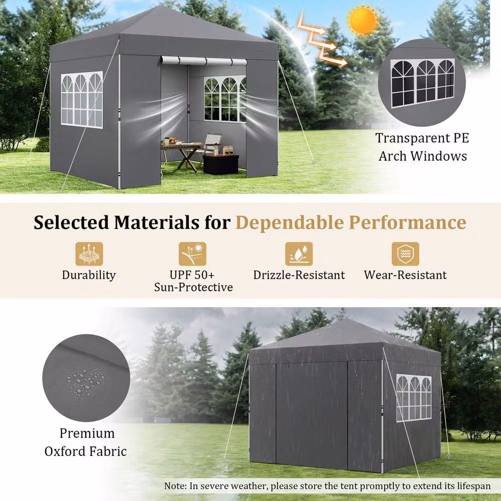 Gymax Grey Pop Up Commercial Gazebo with 4 Sidewalls, W: 300 cm, D: 300 cm, H: 284 cm – 5