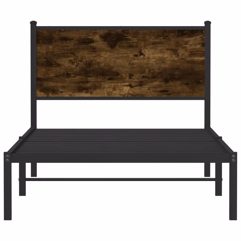 Berkfield Home Metal Bed Frame in Smoked Oak Brown, W: 107 cm, L: 203 cm – 3