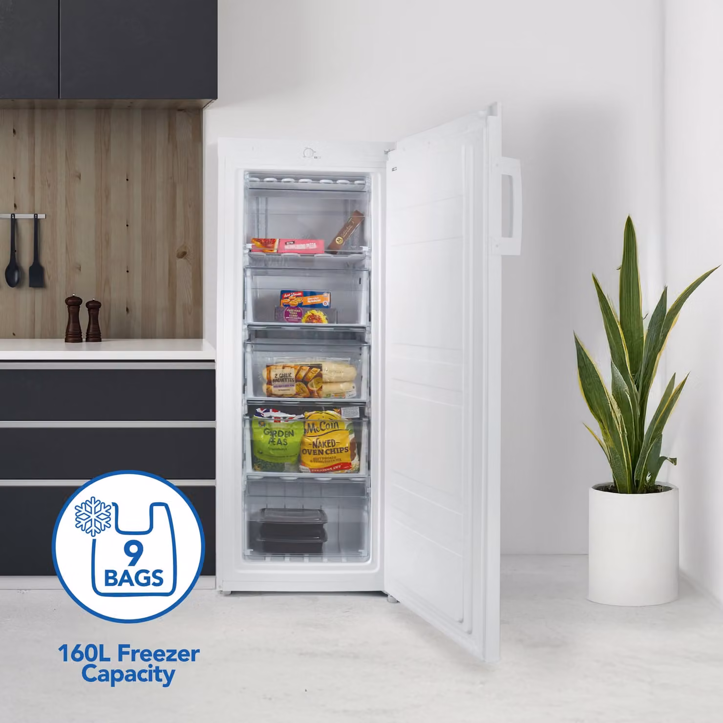 Igenix Freestanding Upright Tall Freezer, 160 Litres, White – 3