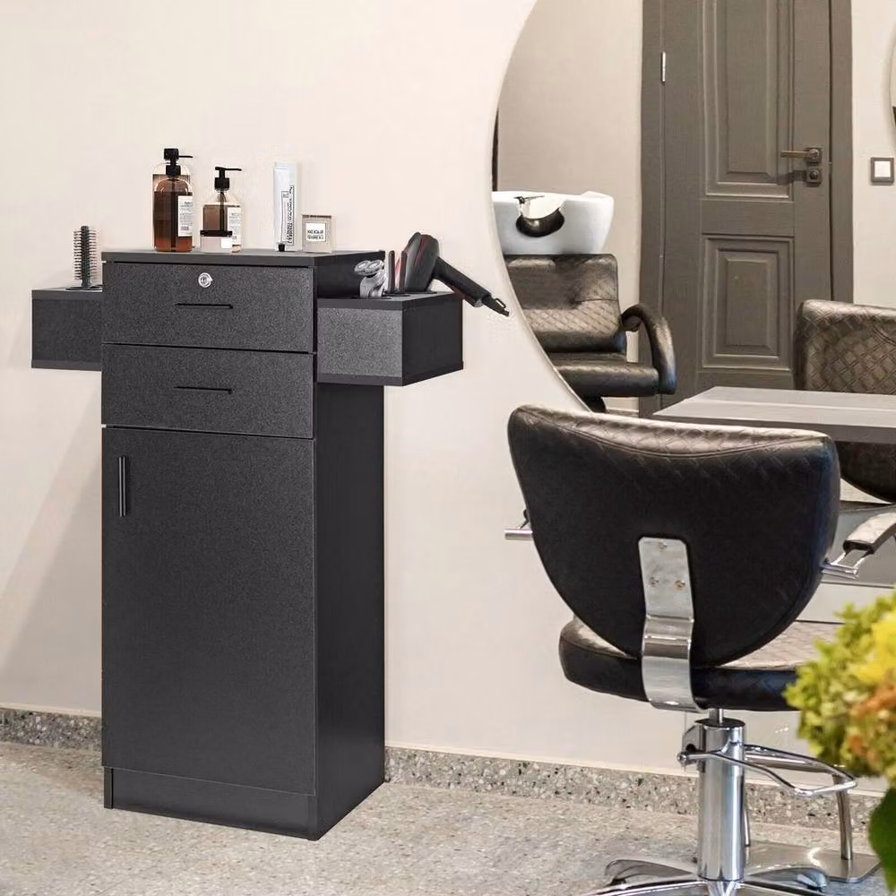 FORGEVIO Black Matt Locking Beauty Salon Storage Cabinet for Hair Styling Equipment – 3