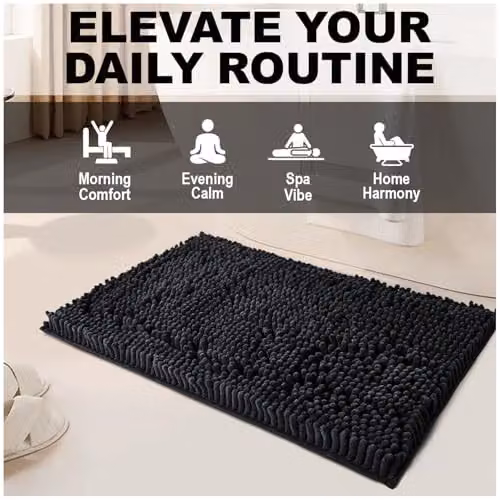 GAVENO CAVAILIA Black Chenille Microfibre Bath Mat, W/D: 50 x 80 cm – 10