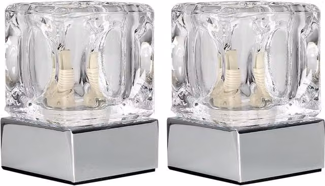 ValueLights Ice Cube Touch Table Lamps, Set of 2, Chrome