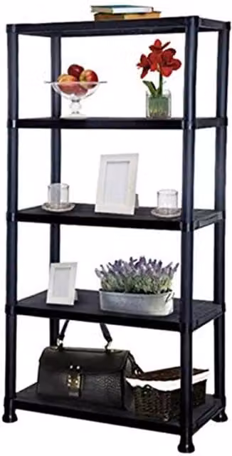 VOGREX Black 5 Tier Plastic Freestanding Storage Shelving Unit – 1