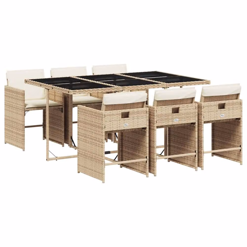 Berkfield Home Garden Modern Polyrattan Dining Set with Glass Top in Beige, White and Black – 2