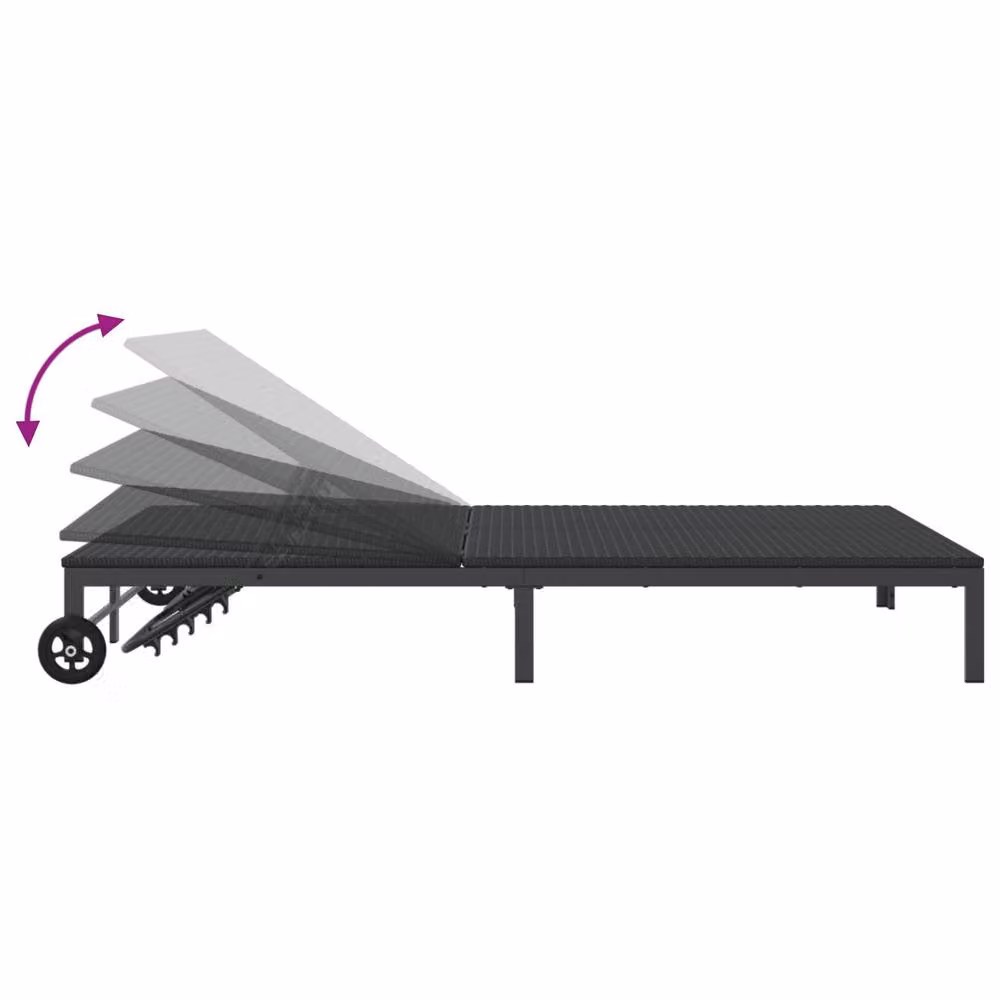 Berkfield Home 2-Person Black Poly Rattan Sunbed with Cushions and Wheels – 5