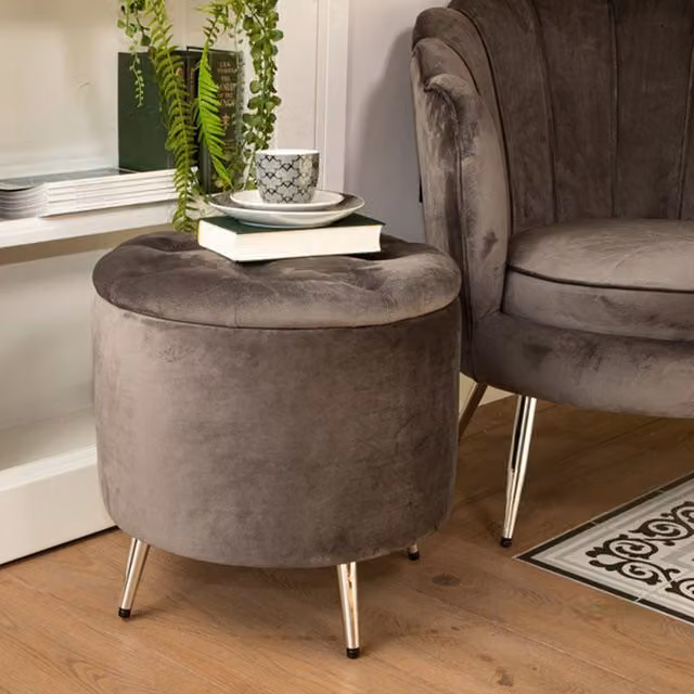 Madison & Mayfair Grey Darcy Velvet Ottoman Stool with Silver Legs – 2