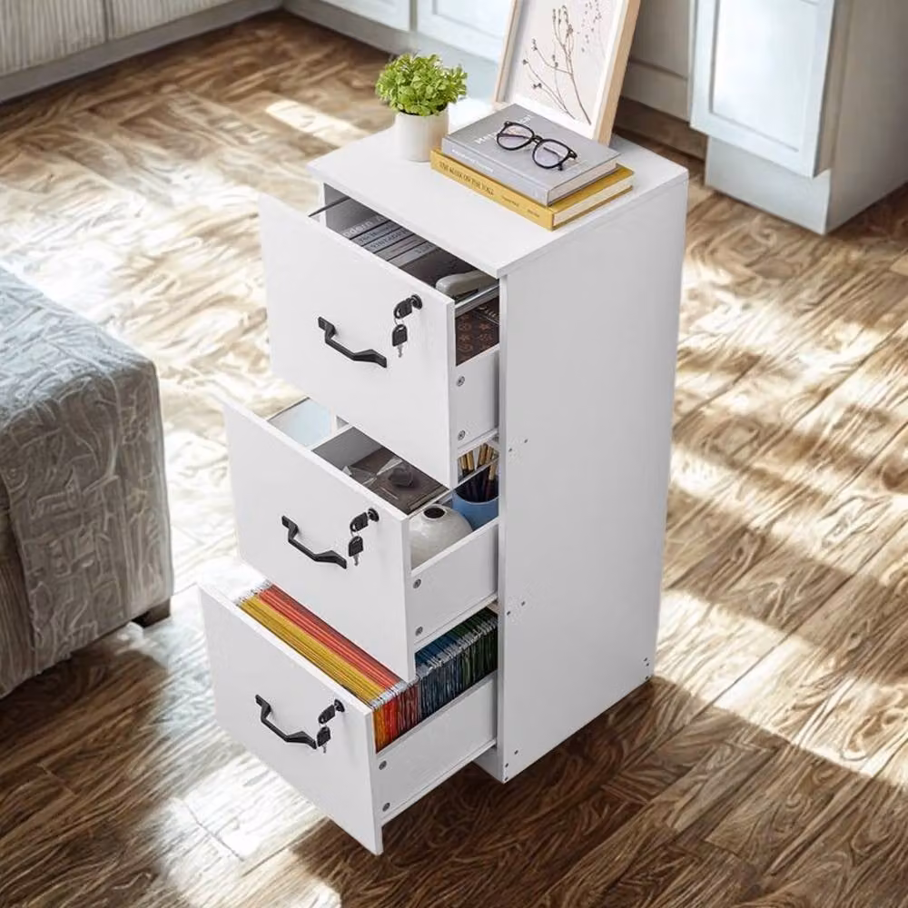 Pirlo Plush 3 Drawer Filing Cabinet with Locks in White – 4