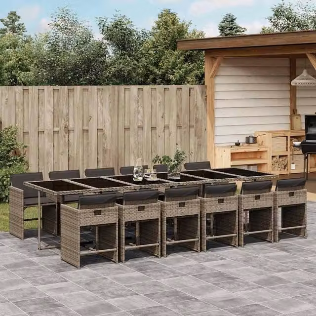 Berkfield Home Large 12-Seater Grey PE Rattan Garden Dining Set with Foldable Glass Top